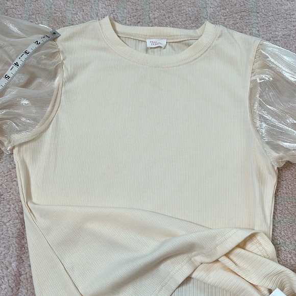 Peony Pastels Cream Ribbed Blouse with Sheer Puff Sleeves Size Large Holiday - Picture 11 of 11